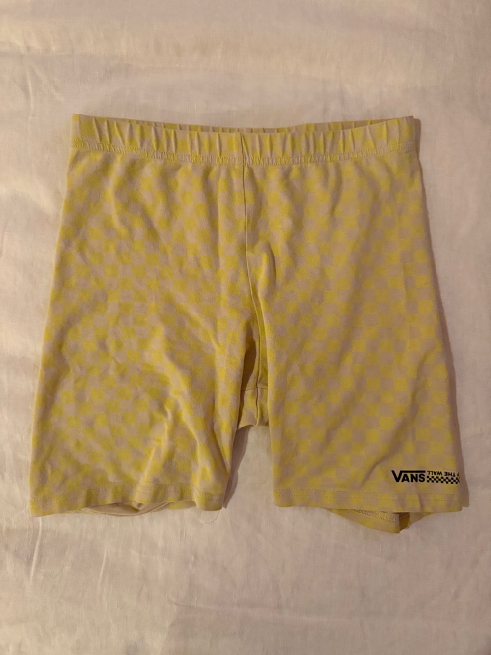 Used Vans Yellow and Cream Checkerboard Bike Shorts special